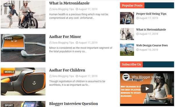 fastest blogger template home page